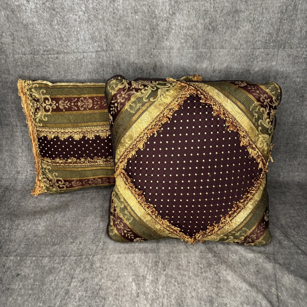Pair Of Croscill Dunhill Dover Manor Pillows 16X16 and 16X12
